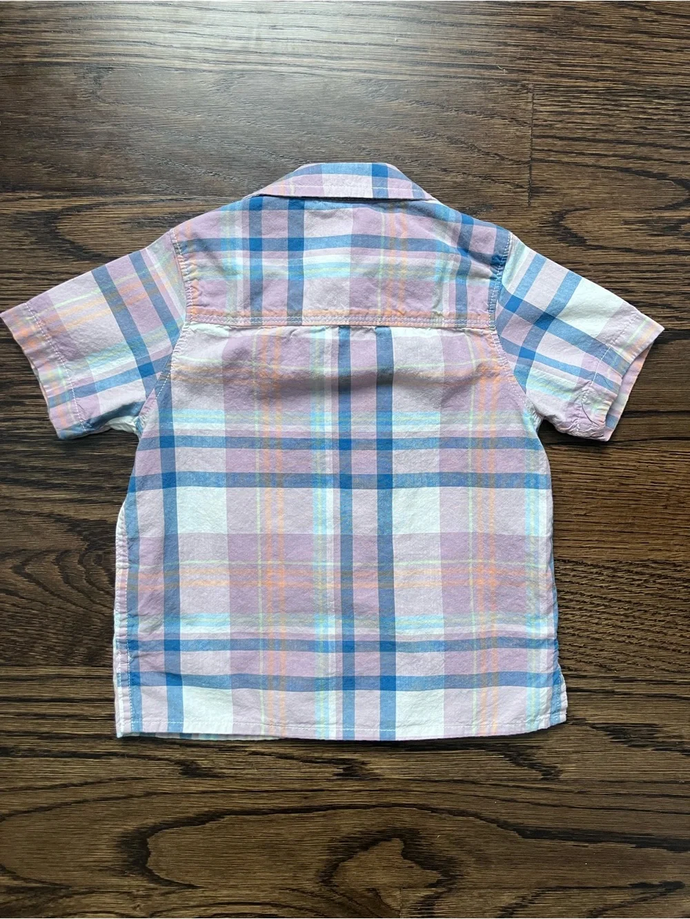 Boy’s Short Sleeve Cotton Button Down Shirt in Purple Plaid